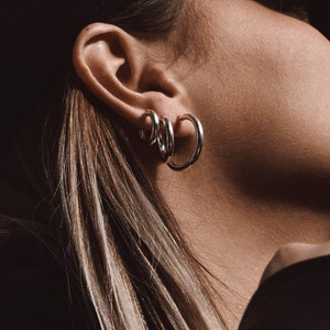 Thick Hoop Earrings, Small Sterling Silver Hoops, Minimalist Jewelry, Silver Earrings, Dainty Hoops, Gift For Her, Circle Hoops Earrings image 5