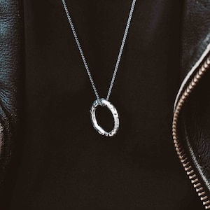 Piston Necklace, Oxidized Silver Pendant, Circle Pendant, Sterling Silver Rugged Necklace, Geometric Pendant, Bold Circle Necklace