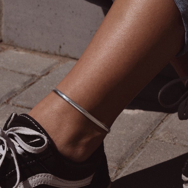 Silver Snake Anklet, Silver Anklet, Flat Anklet, Women Anklet, Girlfriend Gift, Statement Jewelry, Pop Punk Anklet, Silver Accessory, Dainty