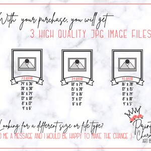 May include: A digital art print advertisement with text that reads "With your purchase, you will get 3 HIGH QUALITY JPG IMAGE FILES." Includes size ratios and dimensions in inches. The print is from Paints Charming Art Biz.