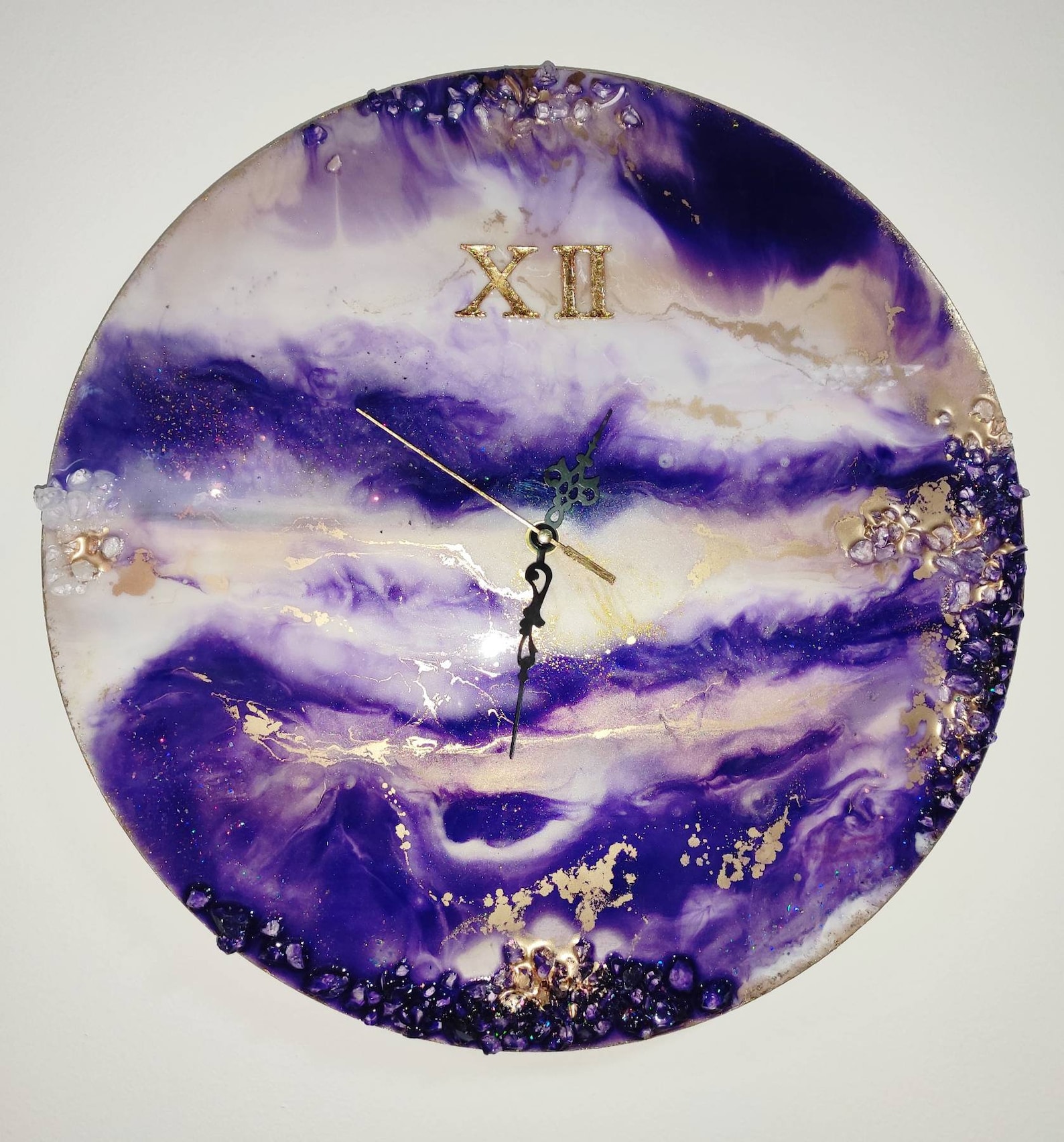 Handmade Epoxy Resin Wall Clock in Brilliant Purple With Gold Etsy