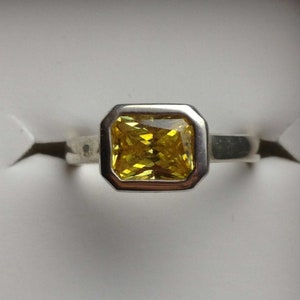 Fancy Canary Yellow, Radiant Cut, Super CZ Diamond, Sterling Silver Ring (Size 7)