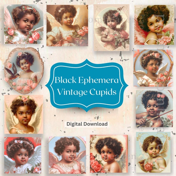 Black Ephemera Vintage Cupids, African American Angel Cherubs for Scrapbooking, Junk Journaling, Art Project Decoupage, Diverse Image Prints