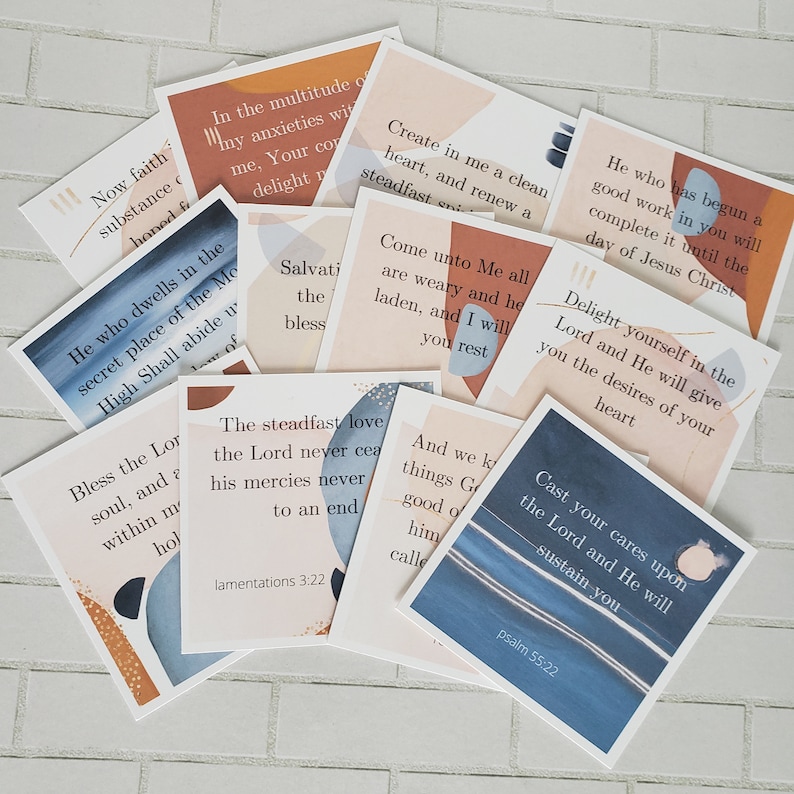 Or Office Scripture Memory Card Set With Stand In Blue Design For Christian Gifts Home Decor
