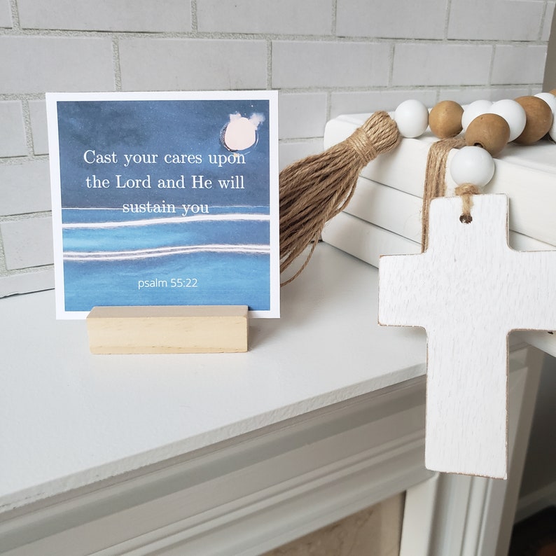 Or Office Scripture Memory Card Set With Stand In Blue Design For Christian Gifts Home Decor