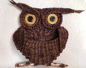 Woven wall hanging Owl, towel hooks, entryway organizer