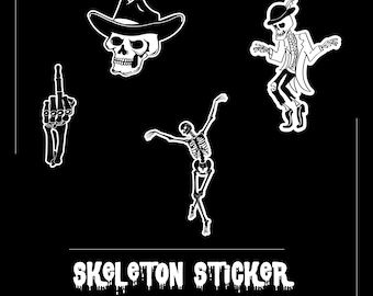 Stickerpakket spookachtig skelet: gothic-vinylstickers voor laptop, bidon