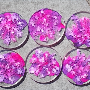 Set de 6 sous-verres rose et mauve en résine cristal resin petri dish coaster image 1