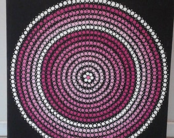 Tableau Mandala peint rose, fuschia et blanc OU rose, parme et bleu (dot painting mandala)