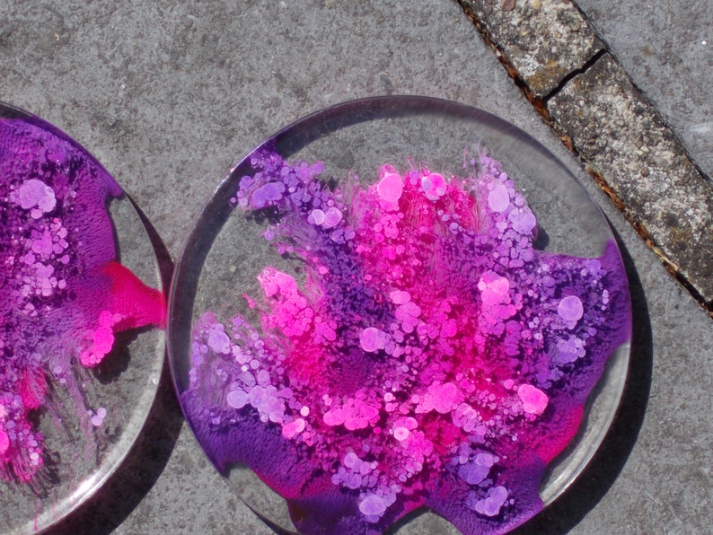 Set de 6 sous-verres rose et mauve en résine cristal resin petri dish coaster image 5
