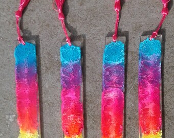 Handmade clear resin rainbow bookmark (resin petri dish bookmark)