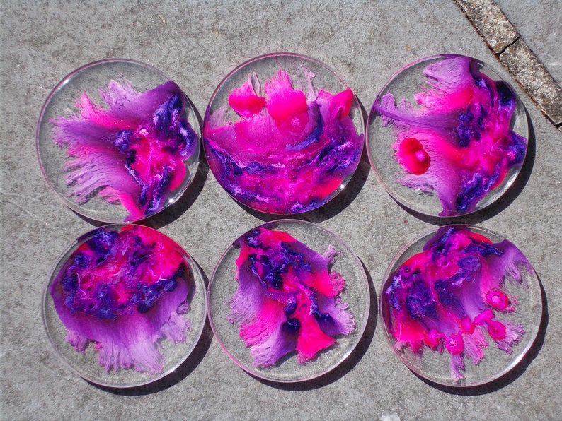 Set de 6 sous-verres rose et mauve en résine cristal resin petri dish coaster image 9