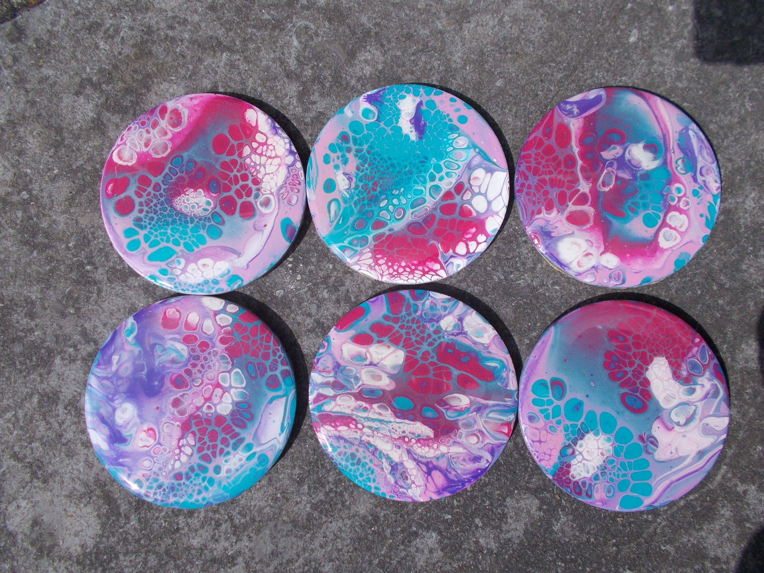 Lot De 2 Sous-verres (dessous De Verre) En Résine Colorés - Ronds - Fabriqués à La Main