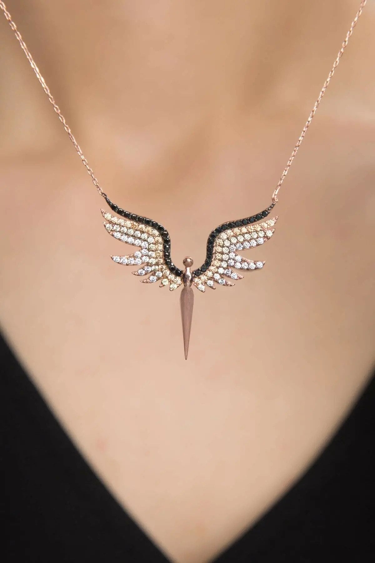 Angel Necklace 925 Sterling Silver Necklace Zircone Stone Etsy