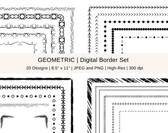 Geometrische doodle digitale randen, clipartframes (digitale download)