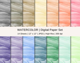 14 Watercolor Digital Paper Pack, Colorful, Abstract, Rainbow, Multicolor, Scrapbook, Digital Download, Instant Download, Commercial Use