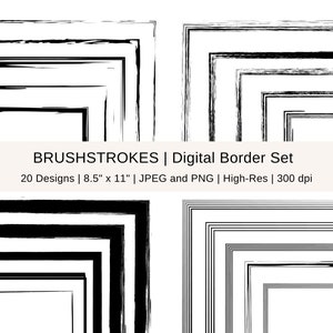 Digital Borders, Digital Frames Clipart, 8.5 x 11, Brushstroke Border Clip Art Set, Instant Download, Digital Download, Printable, Borders