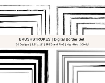 Clipart set digitale randen penseelstreek, 8,5 x 11 (digitale download)