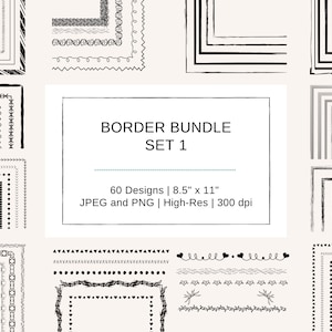 Bundle Borders Clip Art Set 1, Clipart Doodle Borders, Marcos de borde Clip Art, Marco PNG, Geométrico, Marcos de cuadro de texto Clip Art, Comercial