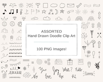 Hand Drawn Doodle Clip Art: 100 PNG Icons (Digital Download)