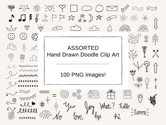Hand Drawn Doodle Clip Art: 100 PNG Icons (Digital Download)