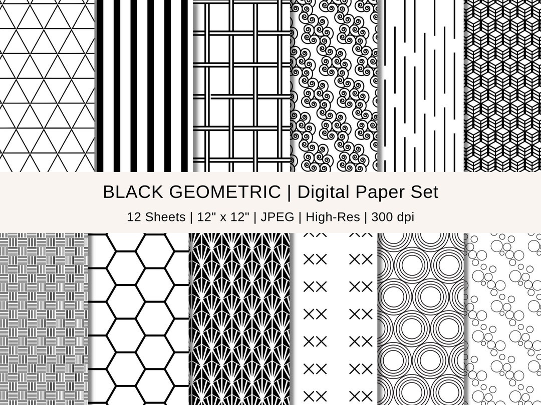 Black Geometric Patterns: Modern Digital Paper Pack (digital Download ...