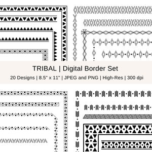 Tribal Digital Borders, Digital Frames Clipart, 8.5 x 11, Doodle Border, Geometric, Shapes, Commercial, Instant Digital Download, Imprimible