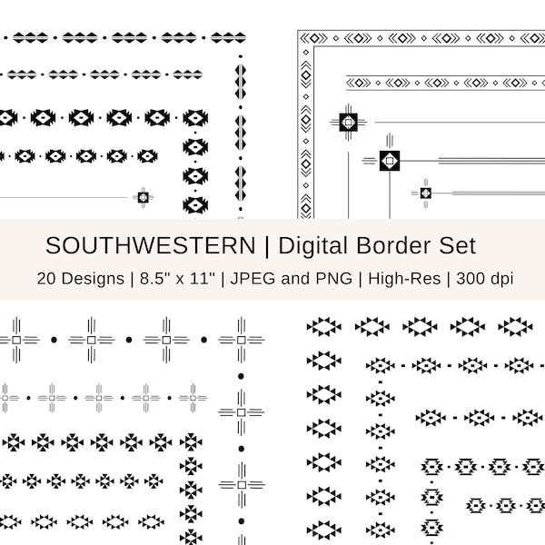 Southwestern Digital Borders, Digital Frames Clipart, 8.5 x 11, Aztec Border, Geometric, Shapes, Commercial, Instant Download, Printable