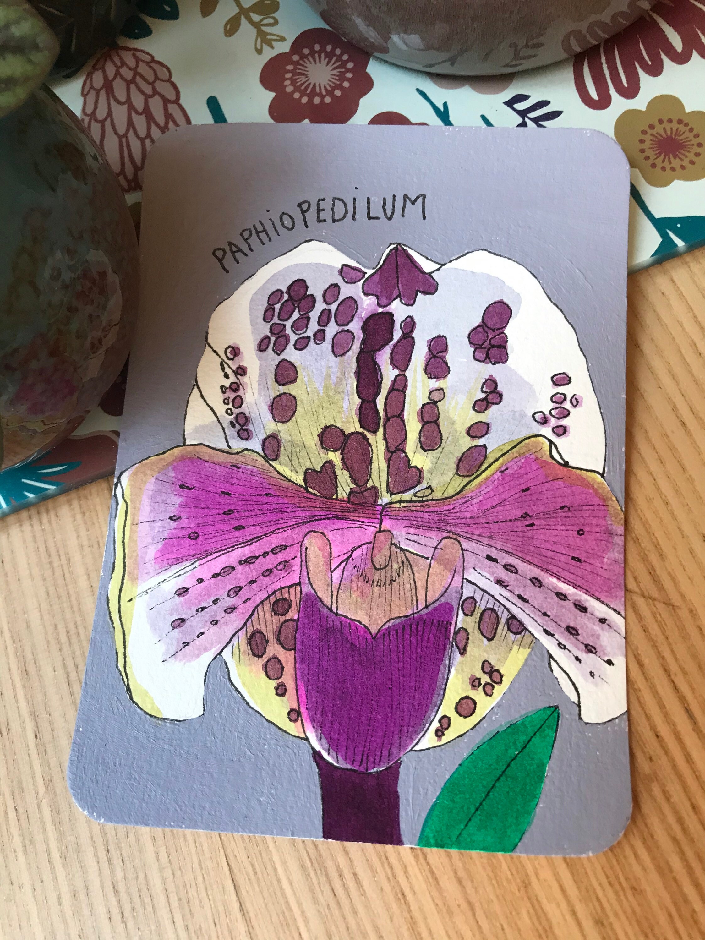 Illustration Originale - Carnet de Voyage Asie Orchidées Carte Voeux Cadeau