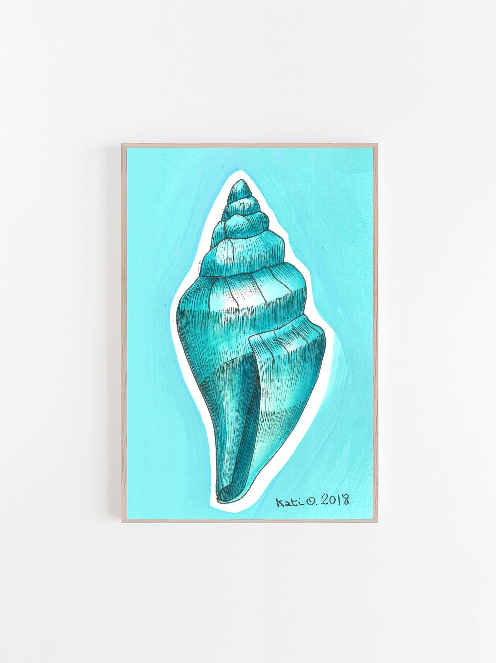 Illustration Originale - Coquillage Aquarelle et Acrylique Cadre Décoration Paris Minimaliste Scandi