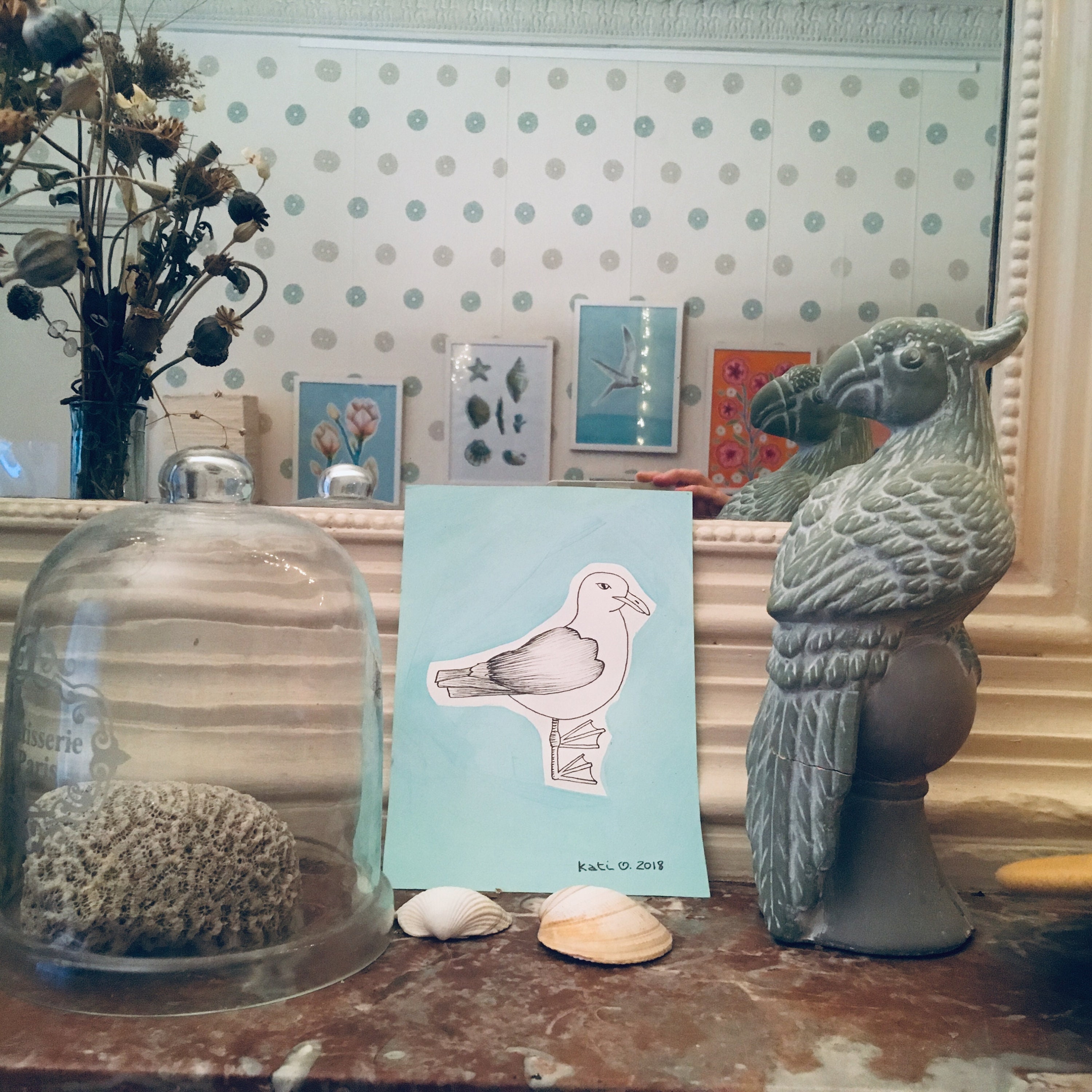 Illustration Originale - Mouette Cadre Décoration Paris Art Format A5 L15 cm X H21 Minimaliste Scand