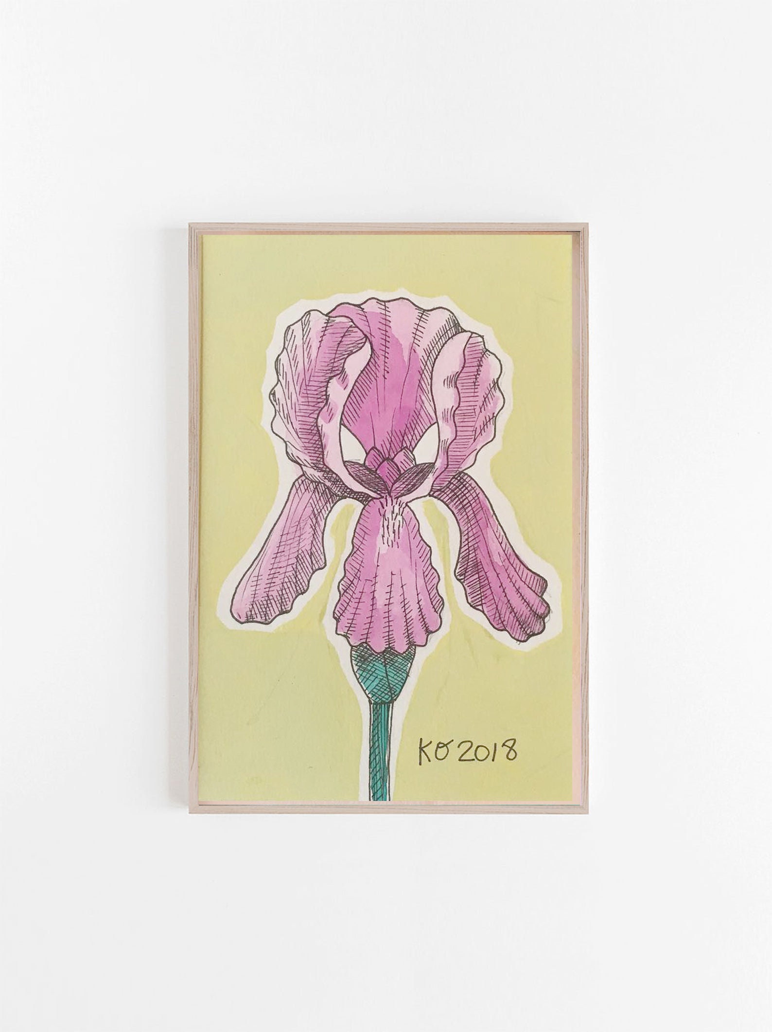 Illustration Originale - Feuille de Ginkgo Biloba Botanique Encre Aquarelle et Acrylique Cadre Décor