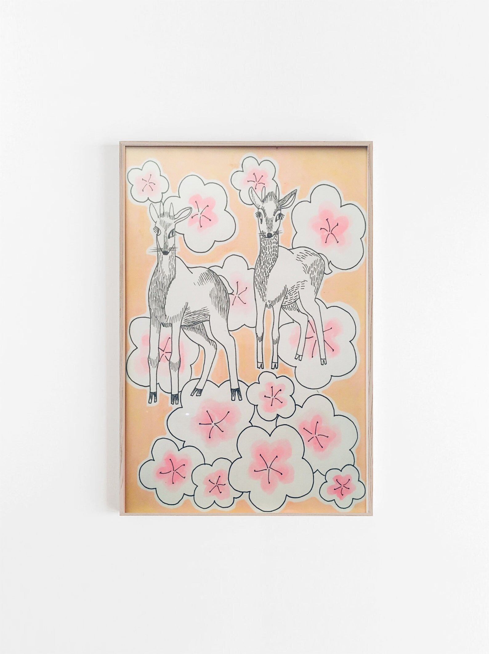 Illustration Originale -Biches - Botanique Cadre Décoration Paris Art Format A4 L21 cm X H29, 7 Mini