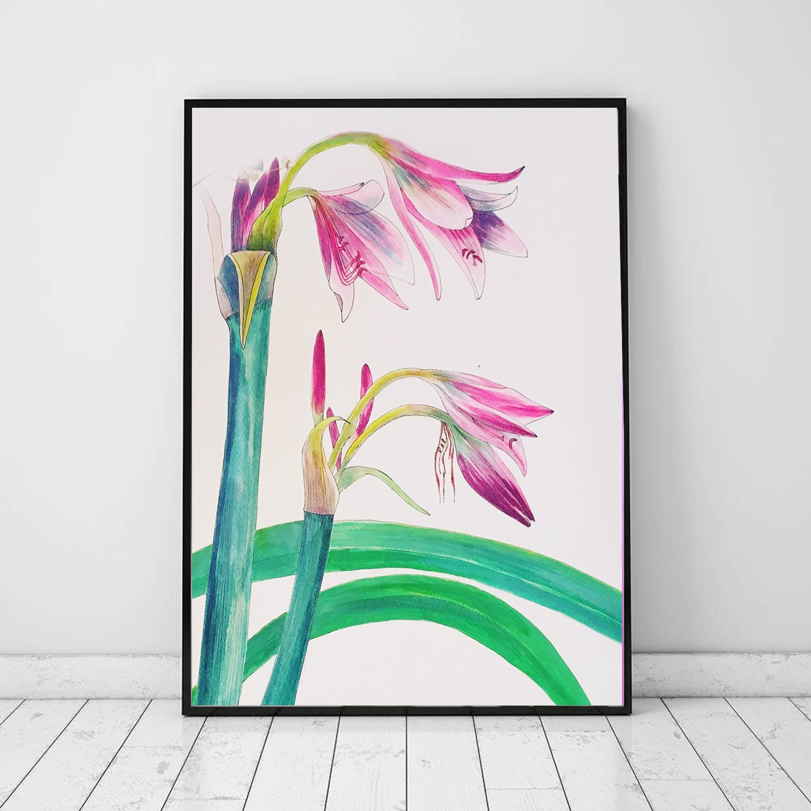 Illustration Originale - Lotus Botanique Encre Aquarelle et Acrylique Art Cadre Décoration Chambre P