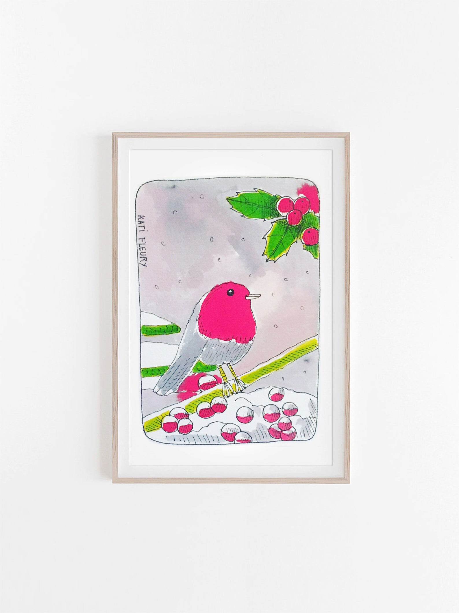 Illustration Originale - Carte de Noel Oiseau N4 Voeux Illustration Cadeau