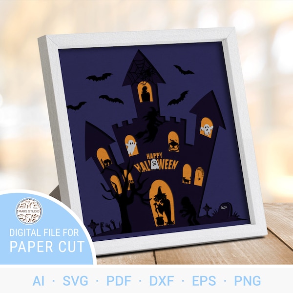 HALLOWEEN NIGHT Layered Svg 3d Svg and Halloween Shadow Box, Svg Silhouette and Cricut, Spooky Season Svg Layered Paper Art Shadowbox | #147