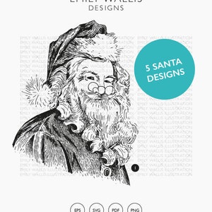 Clipart de Papá Noel, Licencia comercial de Santa SVG, Papá Noel PNG, Santa Vector EPS, Ilustración de Papá Noel, Descarga instantánea de Navidad