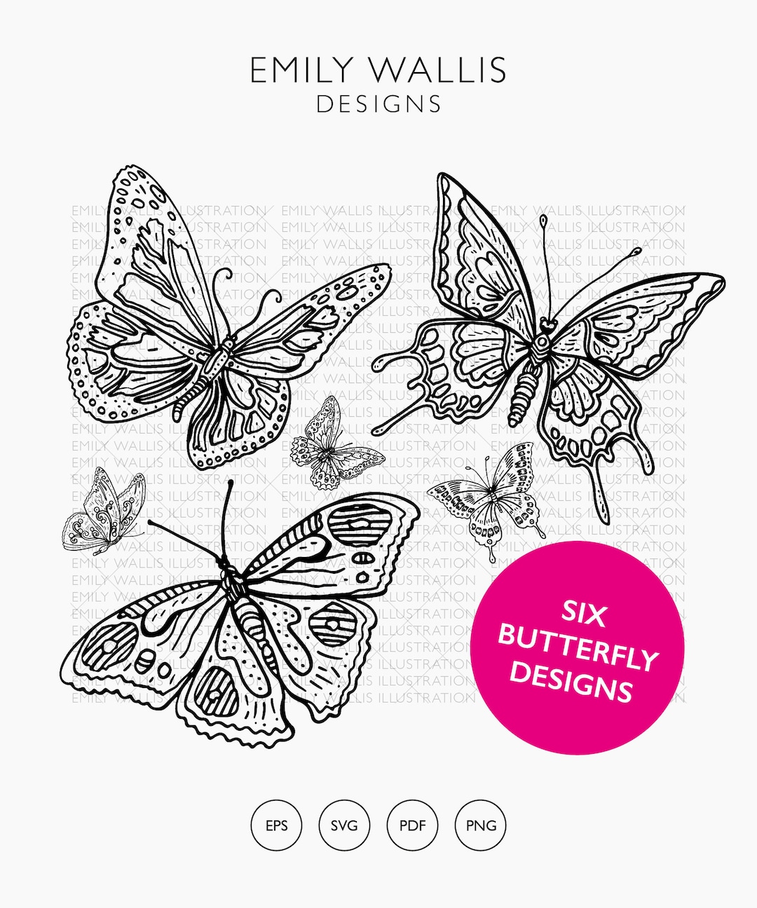 Butterfly Clipart 6 X Hand Drawn Illustrations of Butterflies ...