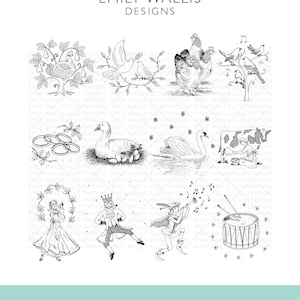 Twelve Days of Christmas Clipart Commercial License | Christmas PNG Files | Hand Drawn Christmas Clip Art Illustrations | Instant Download