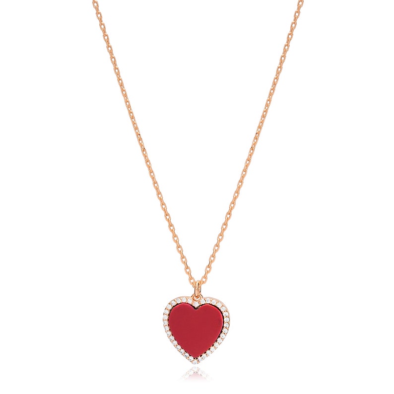 Enamel Heart Pendant Red Heart Pendant Silver Red Stone Heart Pendant 925 Sterling Silver Necklace Valentine/'s Day Gift