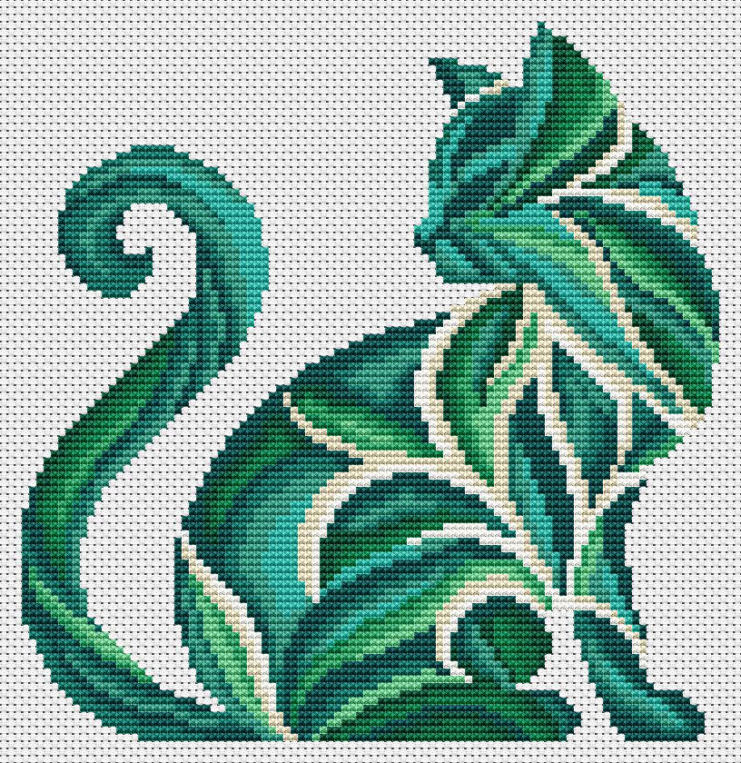 Abstract Cat Pattern Abstract Cat Cross Stitch Pattern Printed | Modern Animal Embroidery ...