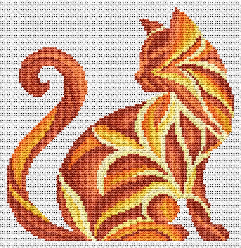 Abstract Cat Pattern Abstract Cat Cross Stitch Pattern Printed | Modern Animal Embroidery ...