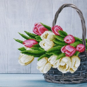 DIY bead embroidery craft kit Tulips Bouquet - embroidery art kit for beginners