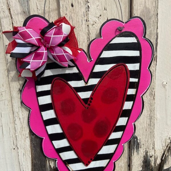 Door Hanger Rose Heart w/ room for mini main image 1