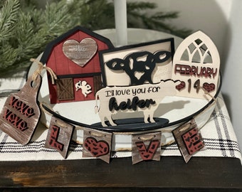 Valentines Tier tray/ cow tier tray/farmhouse tier tray/ DIY tier trey