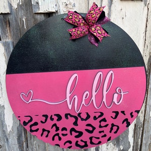 Valentines door hanger/ leopard door hanger/ pink and black door hanger/ valentines home decor