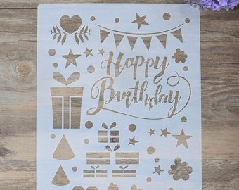 Happy Birthday template Invitation stencil - Scrapbooking stencil - Craft stencil - Wall stencil - DIY Decor - Painting stencil (16110-A)