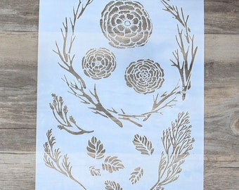 Schablone - Wandschablone - Scrapbooking Schablone - Malschablone - Blumen Muster, DIY Decor Stencil (14310-A)