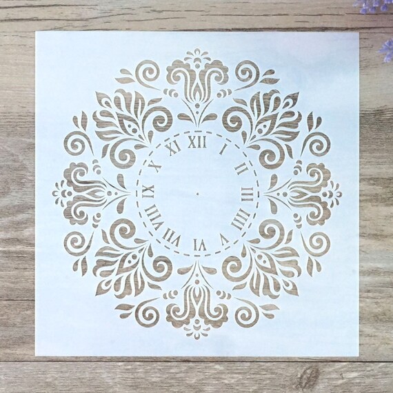 Ornament Clock Stencil,  DIY Decor Stencil, Wall stencil, Layering Stencils, Scrapbooking Stamping, flower Painting stencil (54010-A)