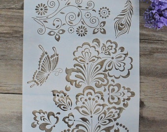 Flower Stencil - Craft stencil - DIY Decor Stencil - Painting stencil - Scrapbooking stencil - Wall stencil - pattern (11710-A)